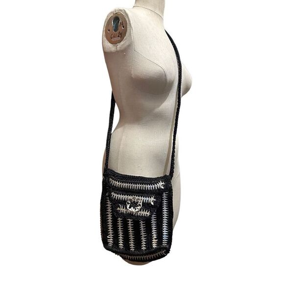 Upcycled Hand made bottle soda pop top tab purse bag Black Silver Retro 90s - Picture 2 of 10